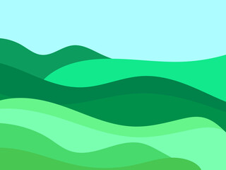 Landscape with green wavy hills in a minimalist style. Wavy meadows and hills. Design for posters and banners, booklets and promotional products. Vector illustration