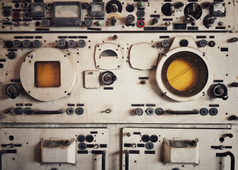 Vintage switch control panel with many buttons