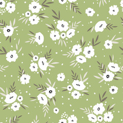 Naklejka premium Seamless floral pattern based on traditional folk art ornaments. Colorful flowers on color background. Scandinavian style. Sweden nordic style. Vector illustration. Simple minimalistic pattern