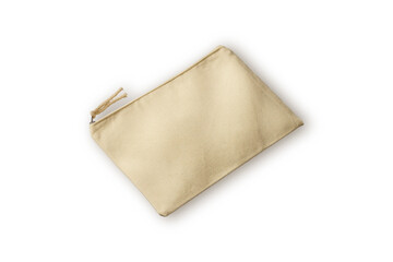 Blank fabric toiletry bag isolated on white background. 3d rendering. zero waste and eco friendly canvas makeup cosmetic bag.