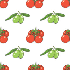 vector graphic seamless pattern with red tomatoes and olives 2