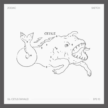 Illustration of astrological zodiac Cetus Whale