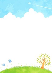 綺麗な青空と樹木の風景イラスト