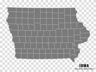 State Iowa map on transparent background. Blank map of  Iowa with  regions in gray for your web site design, logo, app, UI. USA. EPS10.