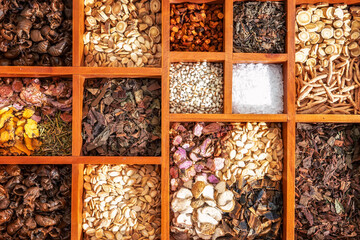 Herbal medicine,medicinal herbs and herbal medicinal root.Natural herbs medicine.Chinese herbal medicine