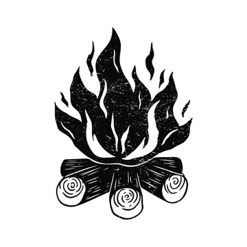 Simple wood campfire hand drawn outline illustration vector icon.