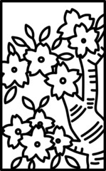 シンプルな花札の線画イラスト　霜月　栃　11月　小野道風　栃に小野道風