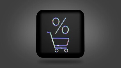 The appearance of a holographic icon on a black cube from a vortex of particles. A discount sign above the cart in the store - Powered by Adobe
