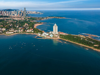 Obraz premium Aerial photography of the beautiful coastal city Qingdao
