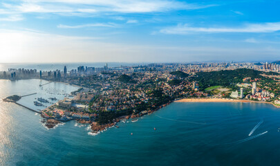 Naklejka premium Aerial photography of the beautiful coastal city Qingdao