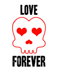 Skull sign with hearts. love forever slogan for t-shirt print