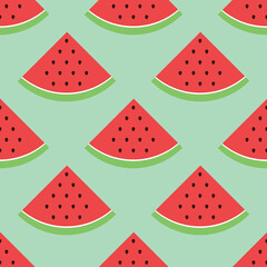 Pattern of pieces watermelon, slices with seed. Cute vector background.