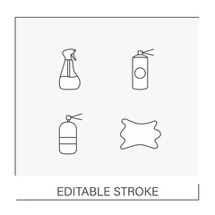 Cleaning line icons set. Washing and cleaning service. Householding concepts. Isolated vector illustrations.Editable stroke