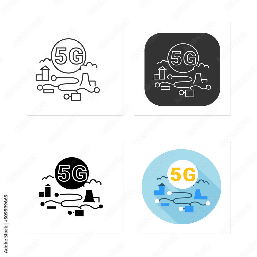 Poster 5g road map sign icons set.wireless navigation system.5th generation internet gps technology concept