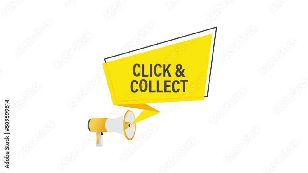 Poster megaphone click and collect banner. flat style. website motion graphics icon. motion graphics . 4k