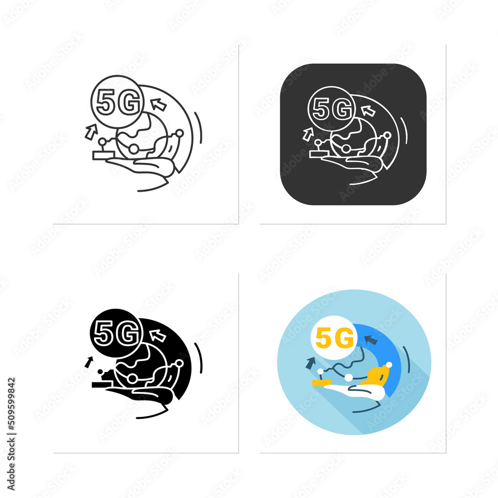 Aufkleber 5g industry automation icons set. fifth internet connection sign. automatic machines and robot assis