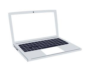 An open laptop with empty screen with copy space for text. Personal computer with keypad and blank display. Template for advertising, announcements, promotions, ads. Color vector illustration on white