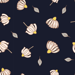 Seamless  retro style hand drawn floral pattern. High detailed flower 70s style texture. Vector illustration