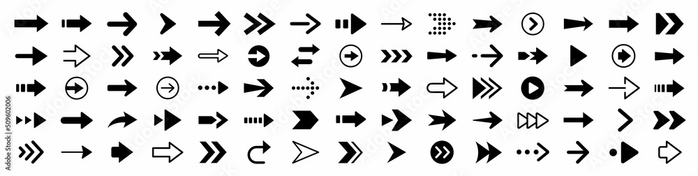 Poster arrow icon set. arrow. cursor. collection different arrows sign. black vector arrows icons. modern s