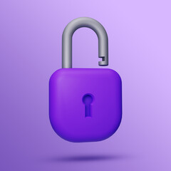 Open lock with keyhole 3D rendering. Padlock illustration.