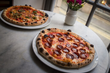 Roasted vegetable cheese and pepperoni pizza