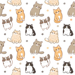 Fototapeta premium Seamless Pattern of Hand Drawn Cartoon Cat Design on White Background