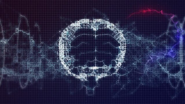 Animation of brain and waves rotating on navy background