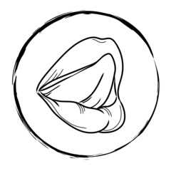 Women's Lips Icon Vector illustration on a white background. Women Lip. Sexy makeup sign, line art drawing, silhouette, logo, card, banner, salon, emblem design element. sketch outline.