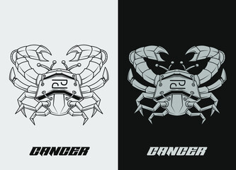 Zodiac astrology horoscope cards linear design vector illustrations. Mecha and robotic symbols and icons of esoteric horoscope templates. Black and white line art. Eps 10.