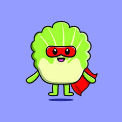 Cute chinese cabbage superhero character flaying illustration cartoon vector in concept 3d modern style design