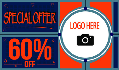 Special offer 60% off. Super banner with logo for big discounts and web shop.