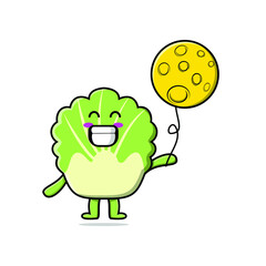 Cute cartoon chinese cabbage floating with moon balloon cartoon vector illustration 