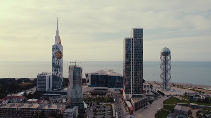 Fototapeta na wymiar high angel view of skyscrapers in Batumi and Black Sea, Adjara region,Georgia. High quality photo