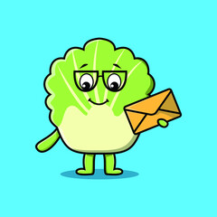 Cute cartoon chinese cabbage holding envelope with cartoon vector illustration style