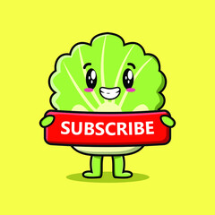 Cute cartoon chinese cabbage character holding red subscribe board