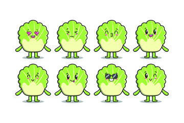Set kawaii chinese cabbage cartoon character with different expressions of cartoon face vector illustrations