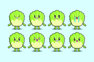 Set kawaii chinese cabbage cartoon character with different expressions of cartoon face vector illustrations