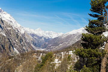 View of the Matterhorn during the day in winter. Zermatt, Switzerland