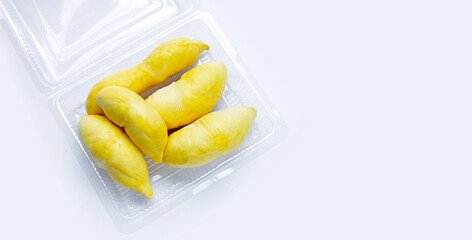 Durian on white background. Copy space