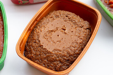 Korean chili paste on white background.