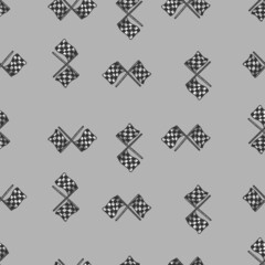 Race flag seamless pattern engraving. Vintage sport background in hand drawn style.