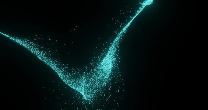 abstract 3d animation with blue particles. animation on black background animation with a dynamic, rotating, floating element, similar to fabric or a jellyfish, over a black background