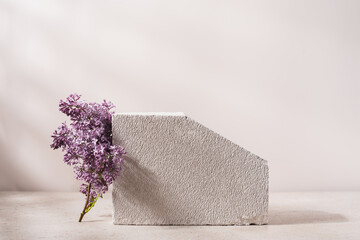 Minimal concrete background for branding and packaging presentation. Textured stone on a beige...