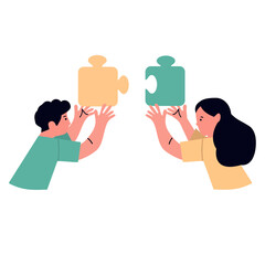Fototapeta premium People Holding big jigsaw puzzle pieces teamwork concept