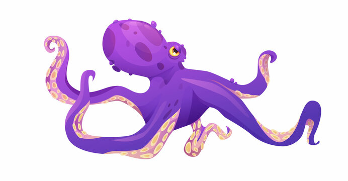 Purple octopus cartoon vector illustration. Sea cute animal