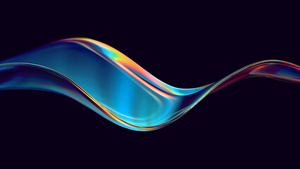 Abstract flow shape with rainbow reflections and refractions