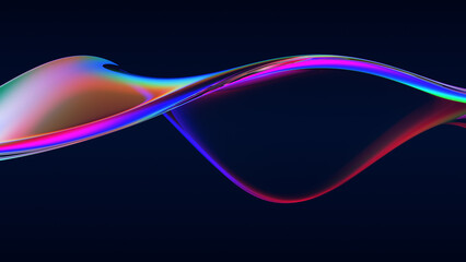 Abstract flow shape with rainbow reflections and refractions