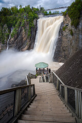 Famous Montmorency falls at Spring, from the stairway to the viewpoint, QC, Canada
