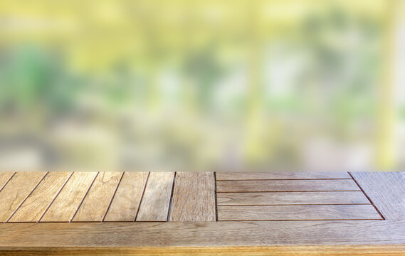 Empty rustic table against beautiful abstract summer background