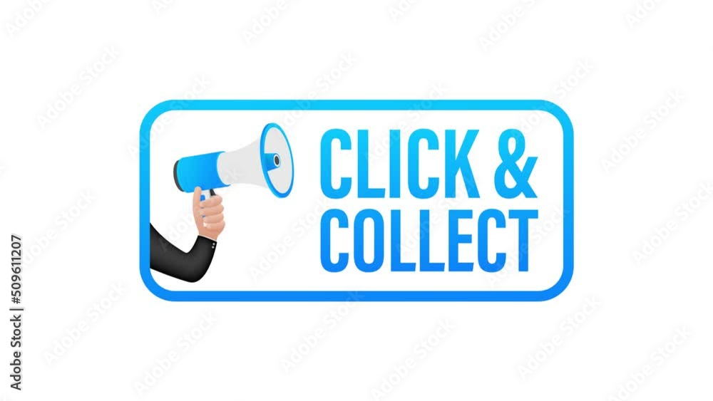 Poster megaphone click and collect banner. flat style. website motion graphics icon. motion graphics . 4k